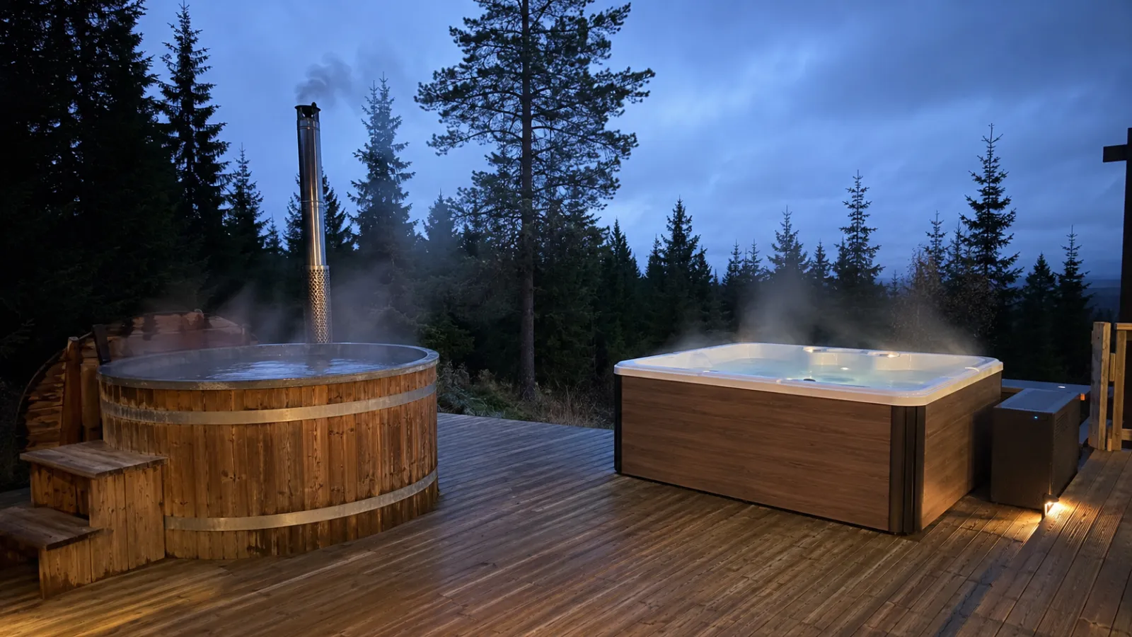 Spa électrique extérieur comparé au bain nordique à bois