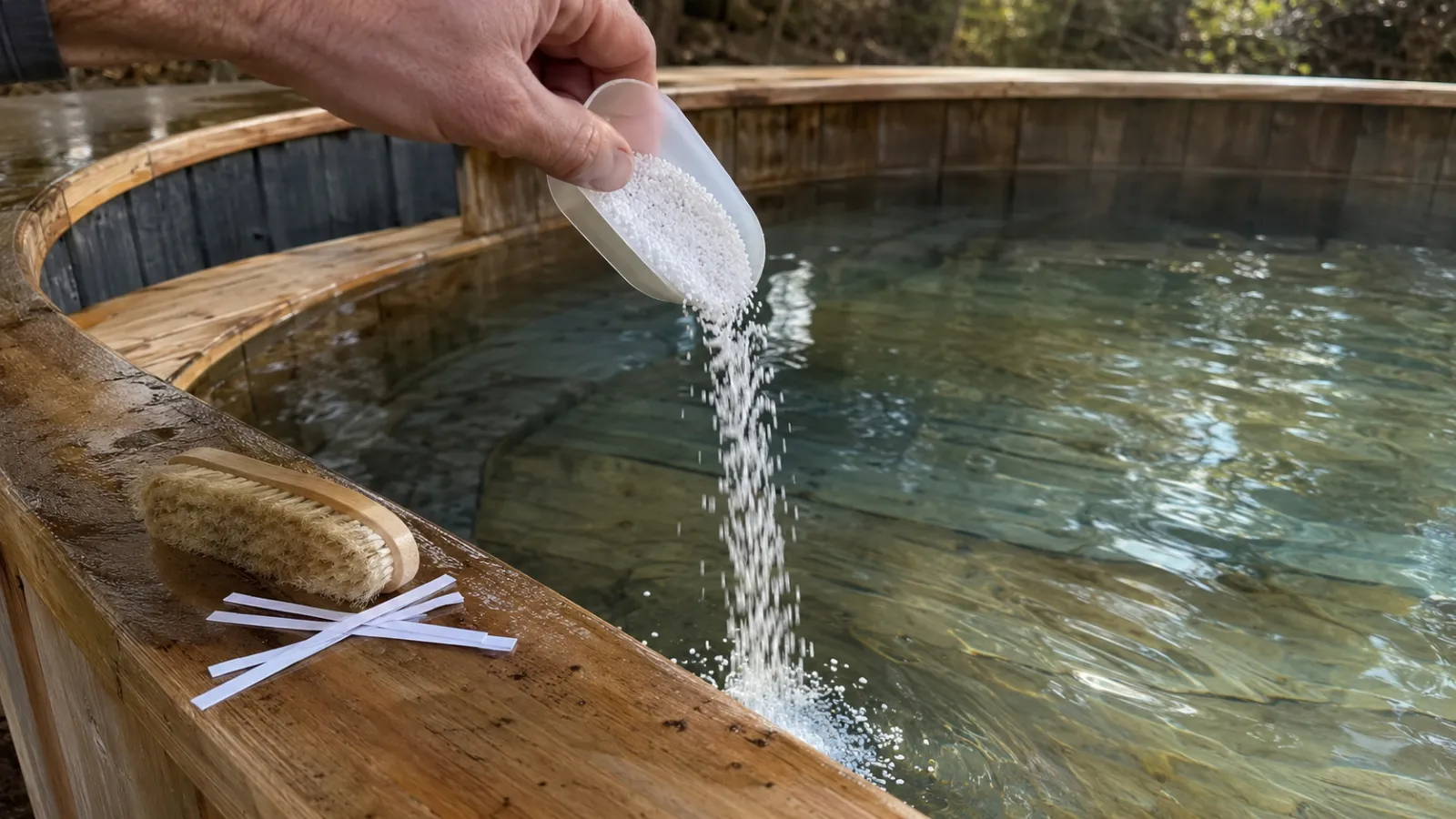 Entretien de l&rsquo;eau d&rsquo;un bain nordique avec granulés d&rsquo;oxygène actif