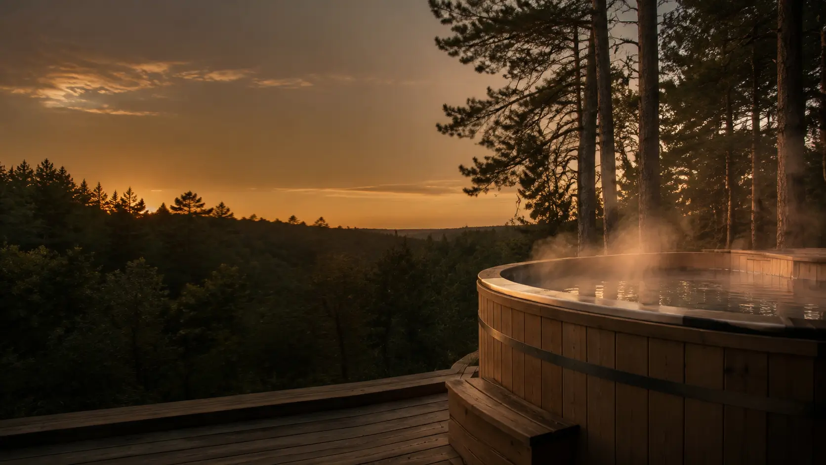 Spa nordique en bois sous la neige