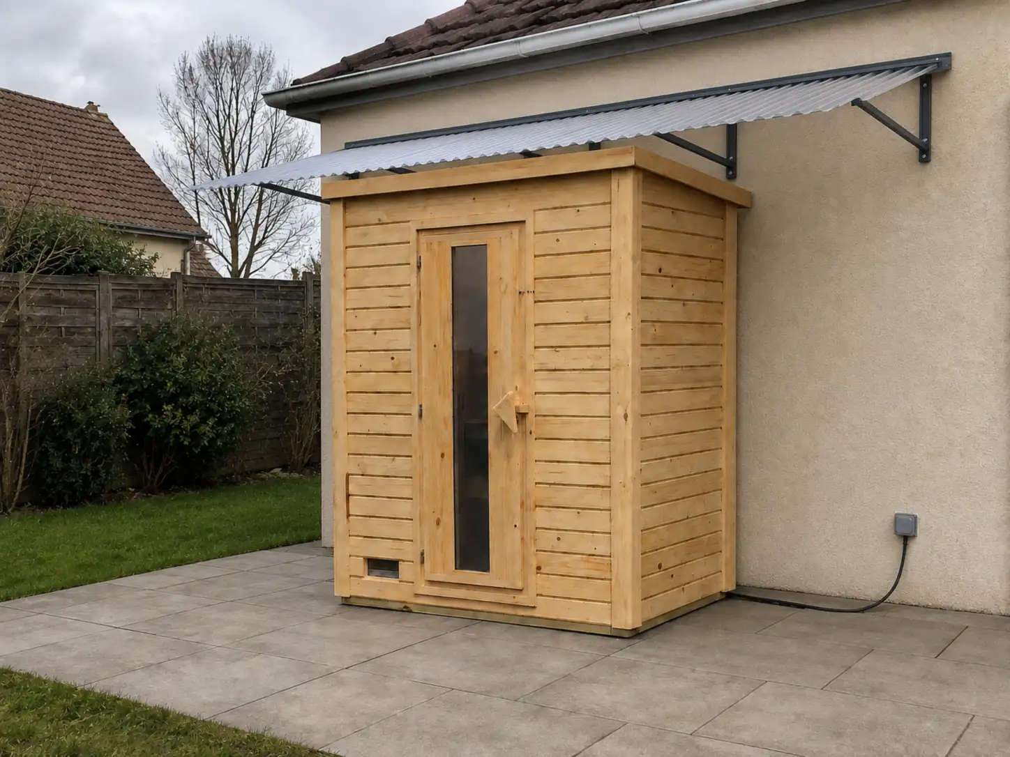 Sauna extérieur Karibu Hytti 2 places en cabine dans un jardin